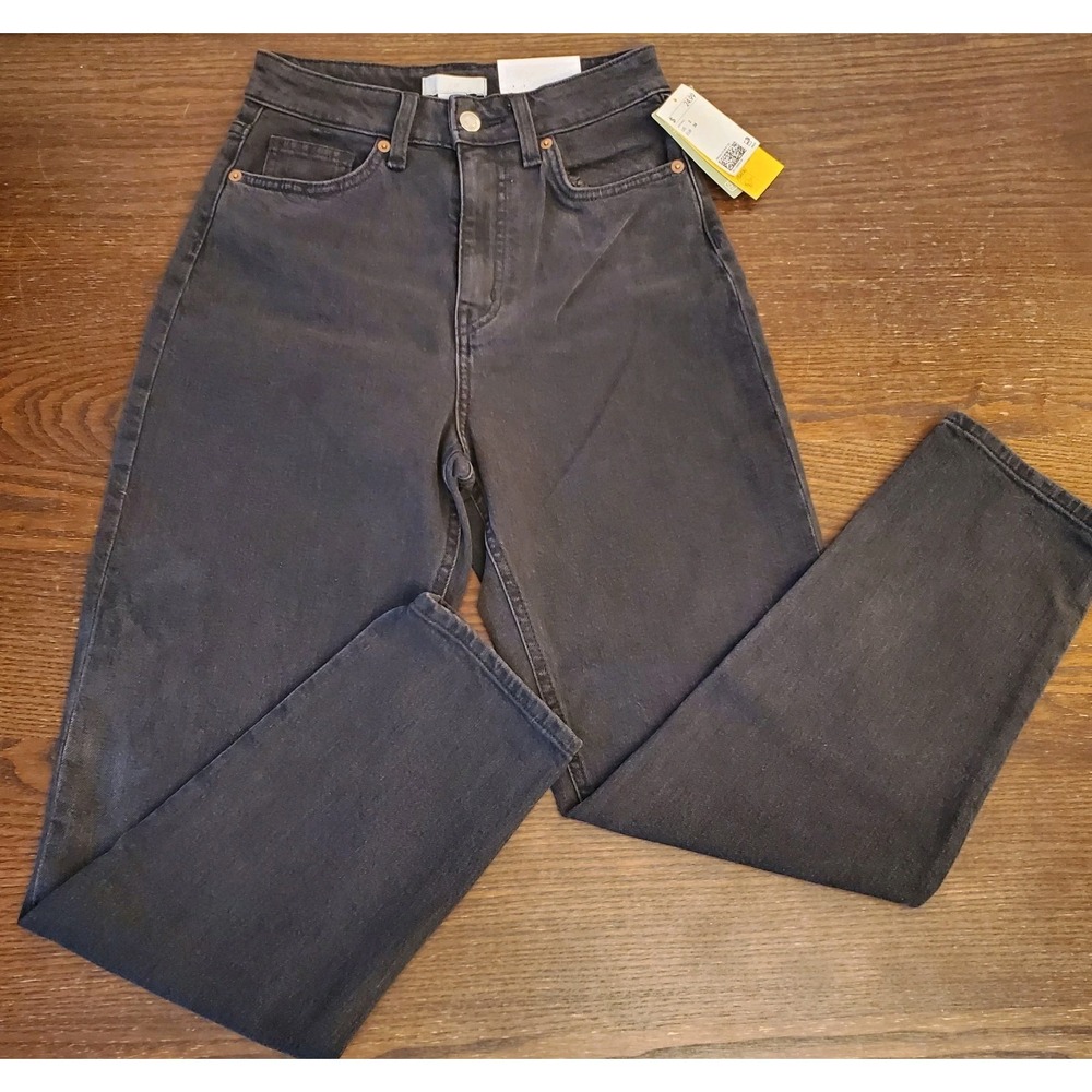 NEW H&M Mom Jeans‎ High Waist Denim Size 2 Dark Gray Wide Legs